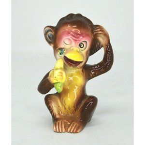 Vintage Chalkware Winking Monkey With A Banana 4 1/2 Inch Royal Japan